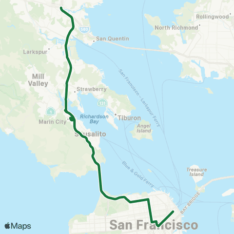 Golden Gate Transit San Rafael - San Francisco map