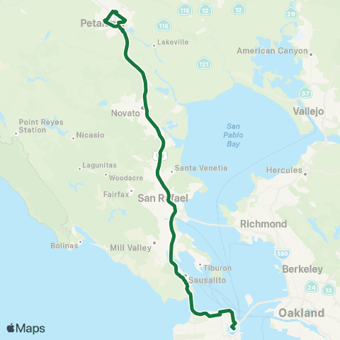 Golden Gate Transit Petaluma - San Francisco map