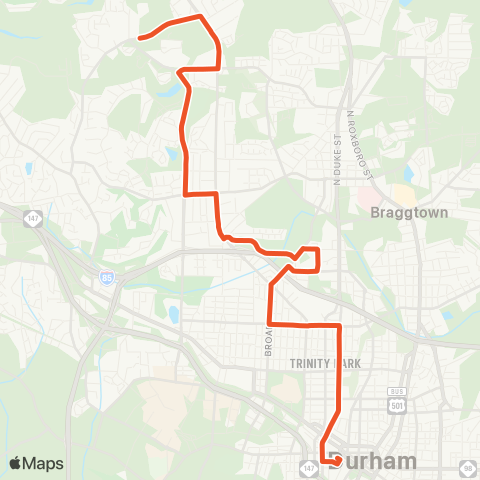 GoDurham Guess Rd - Horton Rd - Riverside HS map