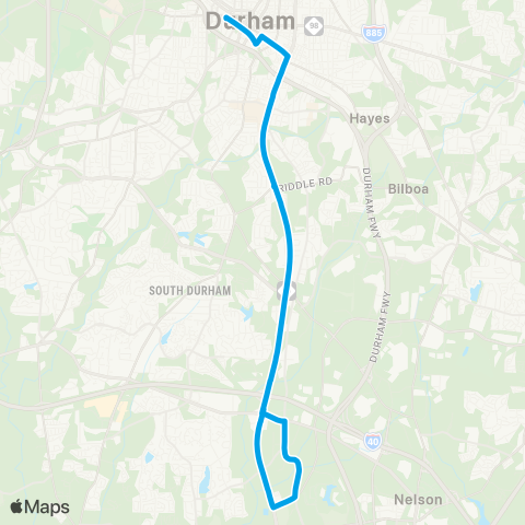 GoDurham E. Main St – NCCU – Falls Pointe map