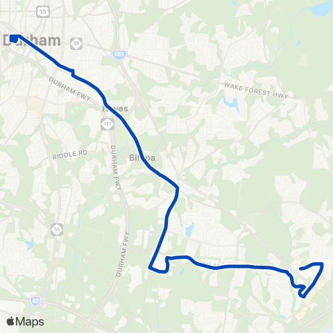 GoDurham E. Main St – Angier Ave – Brier Creek map
