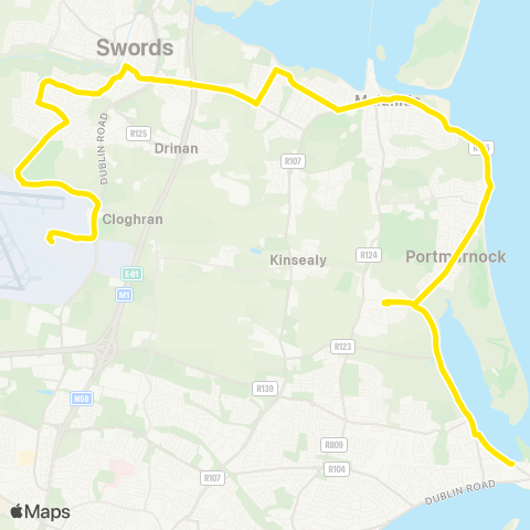 Go-Ahead Ireland Dublin Airport - Sutton DART map