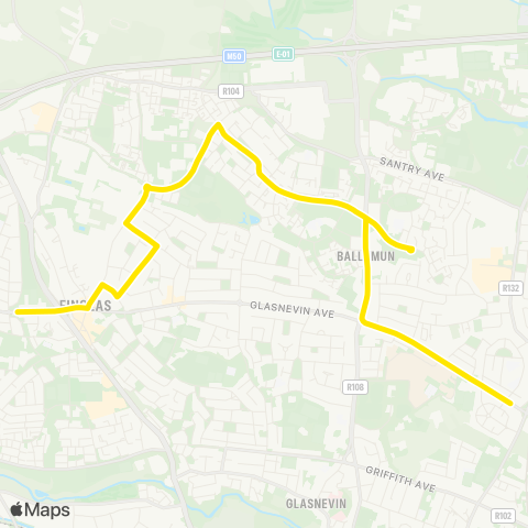 Go-Ahead Ireland Collins Avenue W - Finglas Garda Station map