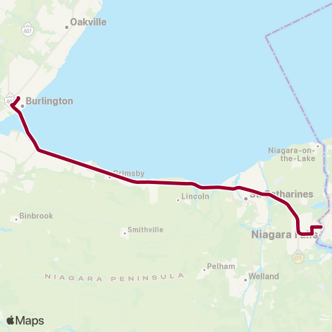 GO Transit Niagara Falls / Toronto map