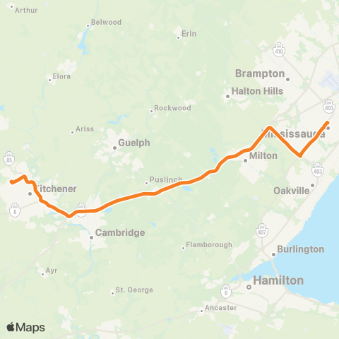 GO Transit Waterloo / Mississauga map