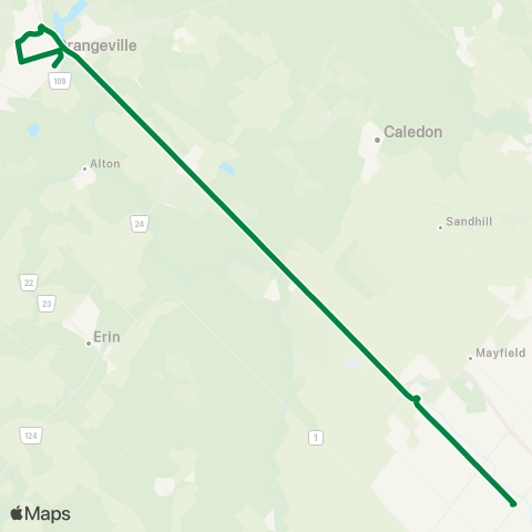 GO Transit Orangeville / Brampton map
