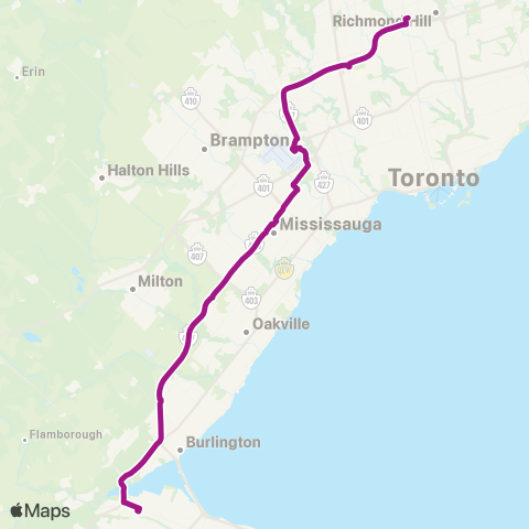 GO Transit Hamilton / Richmond Hill map