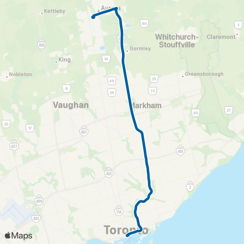GO Transit Newmarket / Toronto map
