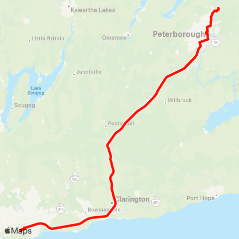 GO Transit Peterborough / Oshawa map