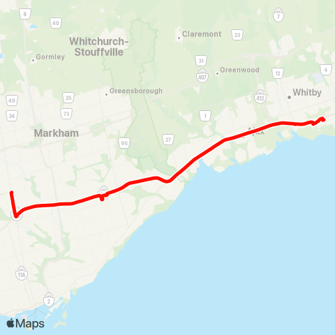GO Transit Oshawa / Finch Express map