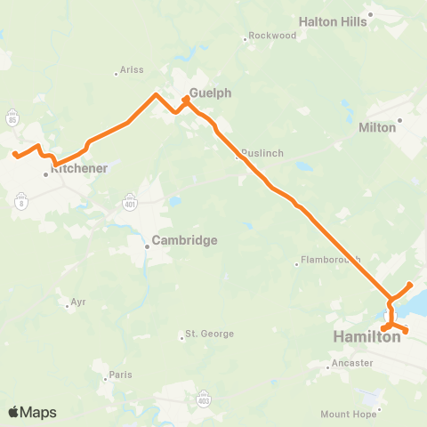 GO Transit Waterloo / Hamilton map