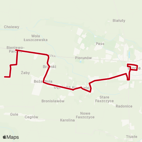 Grodziskie Przewozy Autobusowe Bieniewo-Parcela — Błonie Wyszyńskiego map