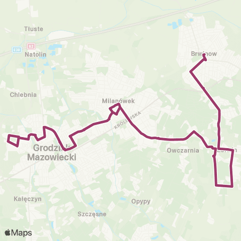 Grodziskie Przewozy Autobusowe Brwinów Rynek — Wólka Grodziska Zachodnia map