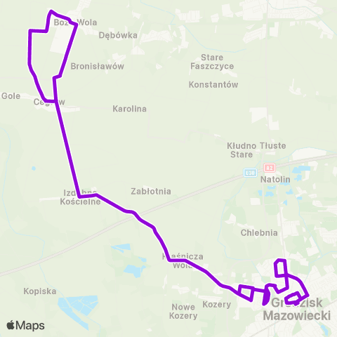 Grodziskie Przewozy Autobusowe Grodzisk Maz. Dw. PKP — Izdebno Kościelne Szkoła map