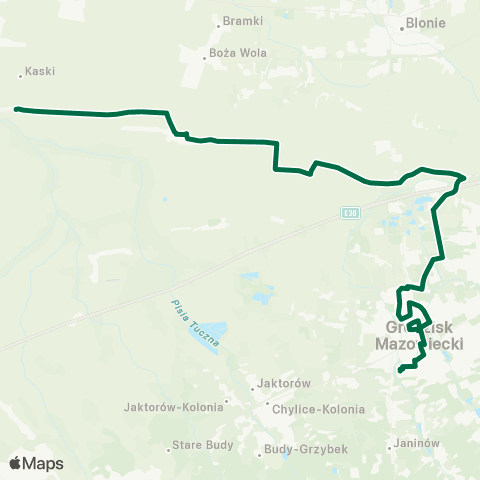Grodziskie Przewozy Autobusowe Grodzisk Maz. Szpital — Kłudno Nowe Pętla map