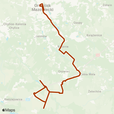 Grodziskie Przewozy Autobusowe Grodzisk Maz. Dw. PKP — Pieńki Słubickie przy kapliczce map