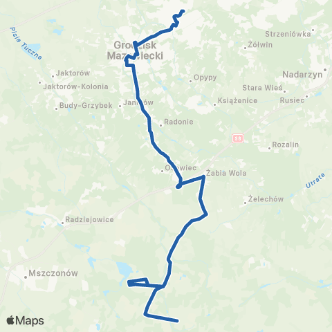 Grodziskie Przewozy Autobusowe Grodzisk Maz. Dw. PKP — Petrykozy Trakt Królewski map