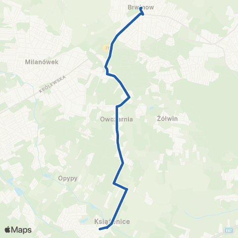 Grodziskie Przewozy Autobusowe Książenice Szkoła — Brwinów Rynek map