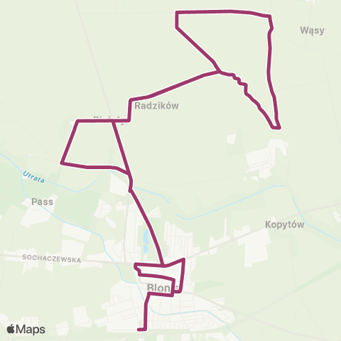 Grodziskie Przewozy Autobusowe Błonie PKP — Witki Hurtownia Rolna map