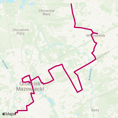 Grodziskie Przewozy Autobusowe Milanówek Cmentarz — Grodzisk Maz. Szpital map