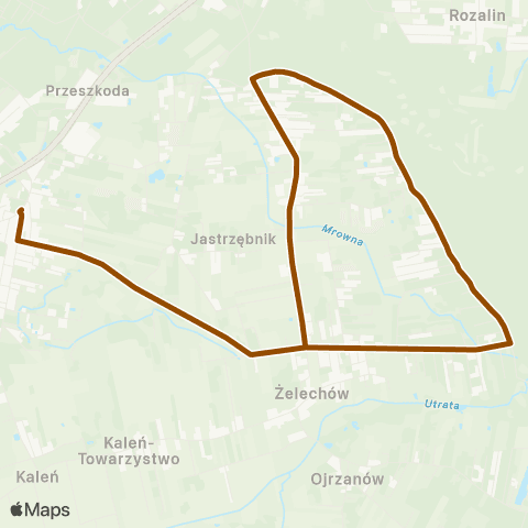 Grodziskie Przewozy Autobusowe Żabia Wola Urząd Gminy — Żelechów Prosta map