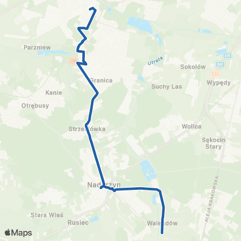 Grodziskie Przewozy Autobusowe PKP Pruszków — Walendów map