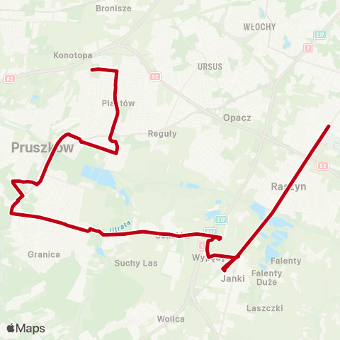 Grodziskie Przewozy Autobusowe Piastów Ogińskiego — P+R Al. Krakowska map