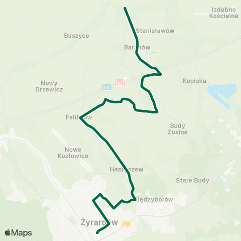 Grodziskie Przewozy Autobusowe Pułapina Nowa Rondo — Żyrardów PKP map