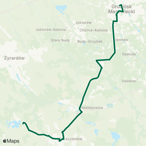 Grodziskie Przewozy Autobusowe Grodzisk Maz. Dw. PKP — Mszczonów Rynek map