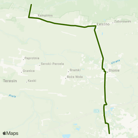 Grodziskie Przewozy Autobusowe Grodzisk Maz. Traugutta Dw. PKP — Granica - Kampinoski Park Narodowy map