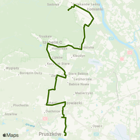 Grodziskie Przewozy Autobusowe Dziekanów Leśny — Malichy Sadowa map
