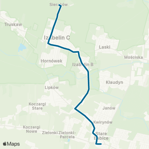 Grodziskie Przewozy Autobusowe Sieraków — Babice Nowe Centrum Handlowe map