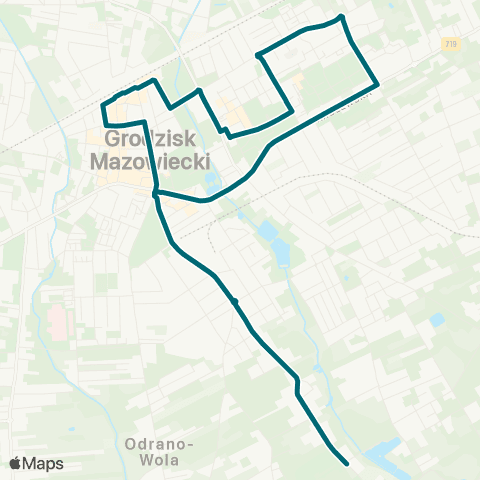 Grodziskie Przewozy Autobusowe Szczęsne Cmentarz — Grodzisk Maz. Kopernika I map