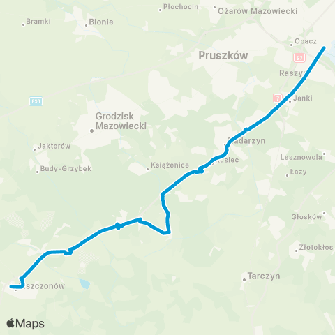 Grodziskie Przewozy Autobusowe Mszczonów Rynek — P+R Al. Krakowska map