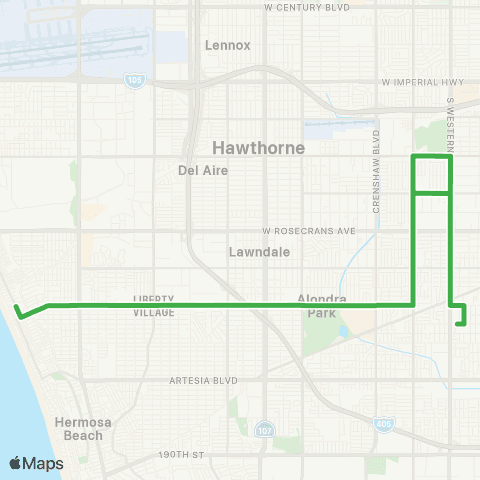 GTrans Line G to Manhattan Beach map