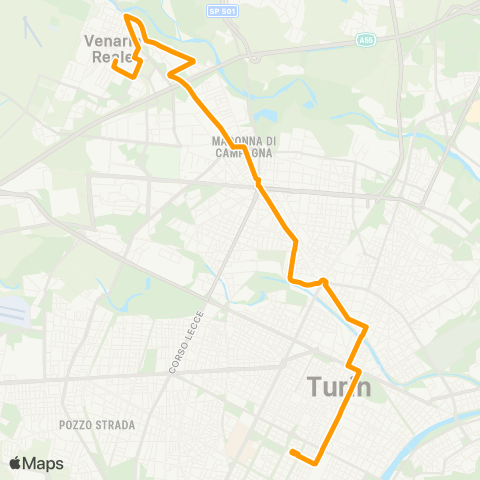 GTT Torino Via Leopardi (Venaria Reale) - Corso Stati Uniti map