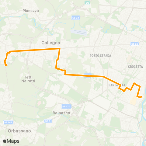 GTT Torino Feriale, via Crea (Grugliasco) - via Ventimiglia map