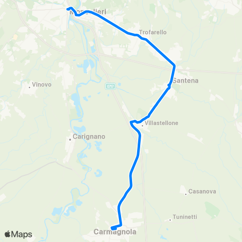 GTT Torino Linea Operaia - Borgo Aje - Cambiano - Santena - Villastellone - Carmagnola map