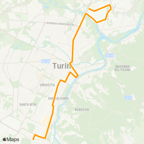 GTT Torino Speciale Stabilimenti, via Vigliani - Strada Cascinette map