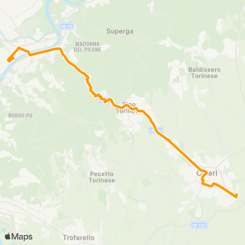 GTT Torino Via Gozzano (Chieri) - Corso San Maurizio map
