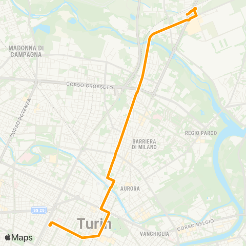 GTT Torino Feriale, Corso Vercelli (Park Stura) - Corso Bolzano map