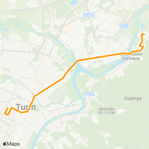 GTT Torino Via Mezzaluna (San Mauro T.SE) - Corso Bolzano map