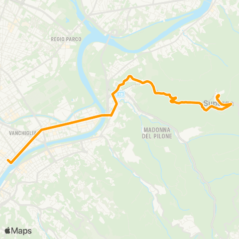 GTT Torino Circolare, Piazzale Della Basilica Di Superga - Piazza Vittorio Veneto map