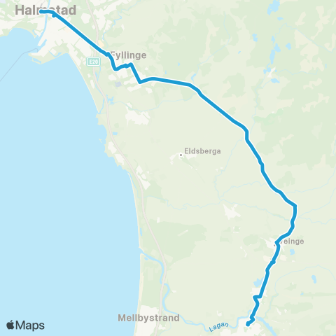 Hallandstrafiken Halmstad Resecentrum—Laholm Bussterminal map