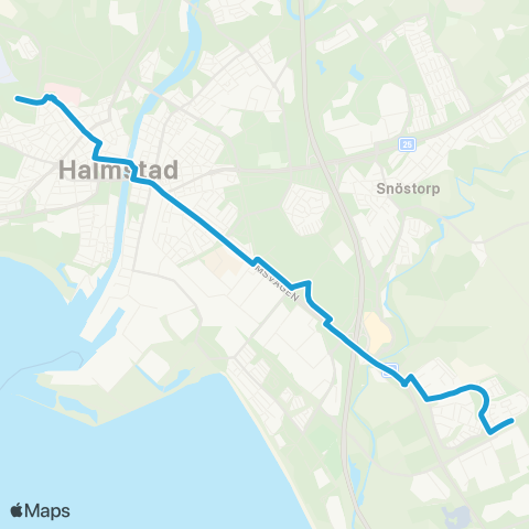 Hallandstrafiken Halmstad Vapnöhöjden—Halmstad Fyllinge map