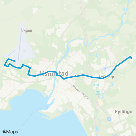Hallandstrafiken Halmstad Flygplats—Halmstad Brogård map