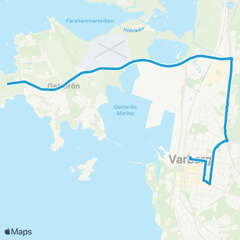 Hallandstrafiken Getterön 5:E Vik—Varberg Bussterminal map