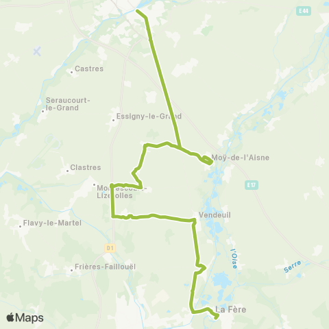 Hauts-de-France Car 02 La Fère - Vendeuil - Saint-Quentin map