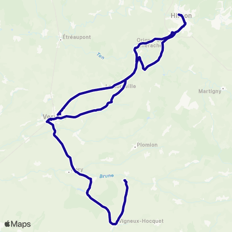 Hauts-de-France Car 02 - Scolaire Hirson-Origny en Thiérache-Vervins SNCF map
