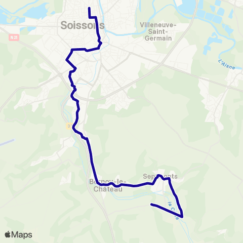 Hauts-de-France Car 02 - Scolaire Rozières sur Crise - Soissons Lycée map